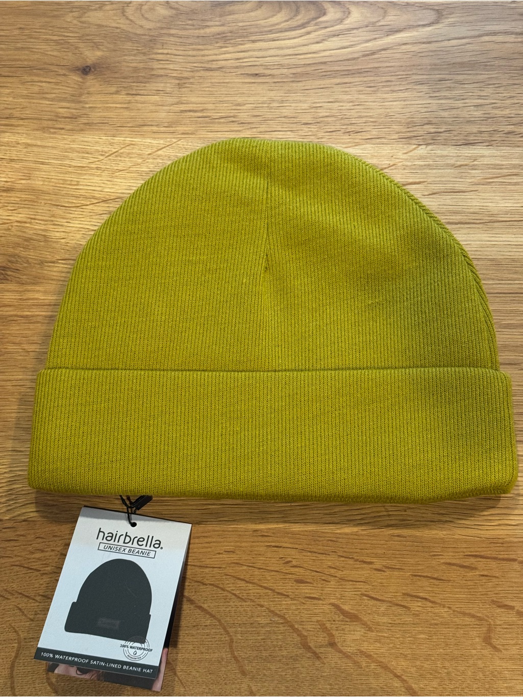 Hairbrella Waterproof Satin-Lined Cuffed Beanie Chartreuse Unisex Nwt Os — image 5 of 5